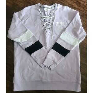 Victoria's Secret PINK Lavender Lace Up V Neck Pullover Sweatshirt Size Small